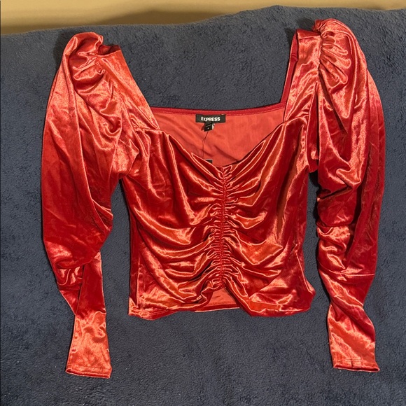 Express Scarlet Satin Ruched Blouse - Picture 1 of 4